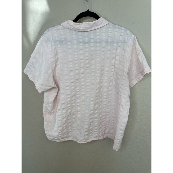 Orvis Womens Pink Blouse XL short sleeve button up cotton collared striped - Picture 5 of 6